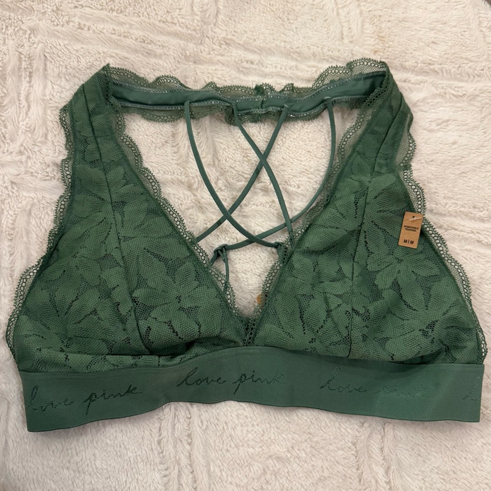 PINK Victoria's Secret Deep Green Lace Bralette